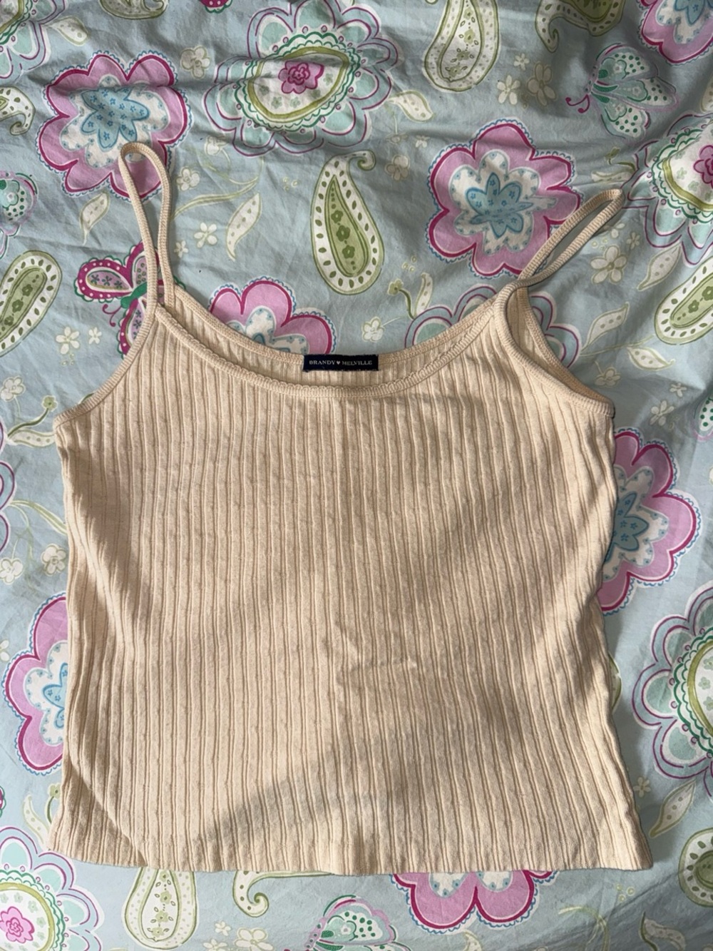 Brandy Melville Beige Ribbed Spaghetti Strap Tank